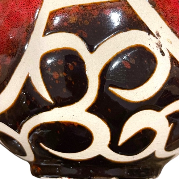 Vintage Red Rust Speckled Earthtone And Unglazed Abstract Design Ceramic Vase - Picture 16 of 16